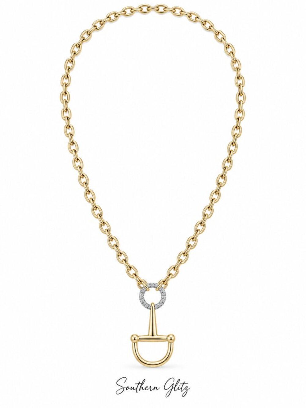 Gold Stirrup Necklace, Equestrian Pendant Necklace, Horse Lover Jewelry, Crystal